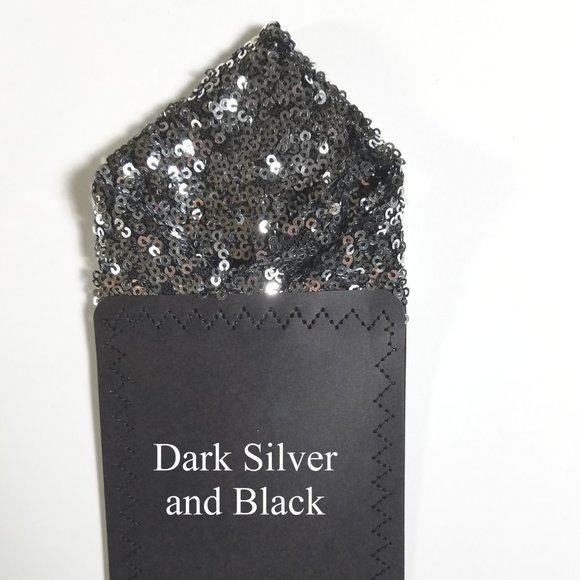 Men's Dark Silver & Black Sequin Pre-Folded Pocket Square Insert - Point Design - Picture 6 of 6